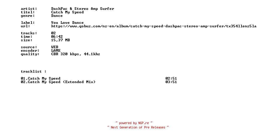 NFO for the release Dashpac_And_Stereo_Amp_Surfer_-_Catch_My_Speed-WEB-2026-BITCOINS by BITCOINS