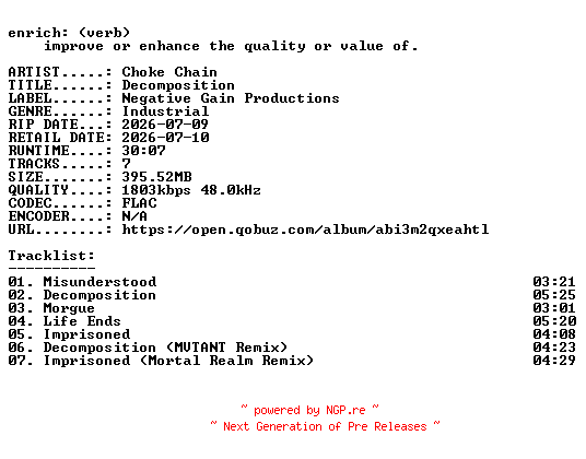 NFO for the release Choke_Chain-Decomposition-EP-24BIT-WEB-FLAC-2026-ENRiCH by ENRiCH