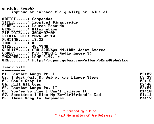 NFO for the release Compandas-Tropical_Finasteride-WEB-2026-ENRiCH by ENRiCH