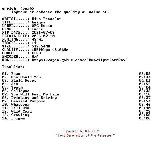 NFO for the release Kira_Roessler-Enigma-24BIT-WEB-FLAC-2026-ENRiCH by ENRiCH