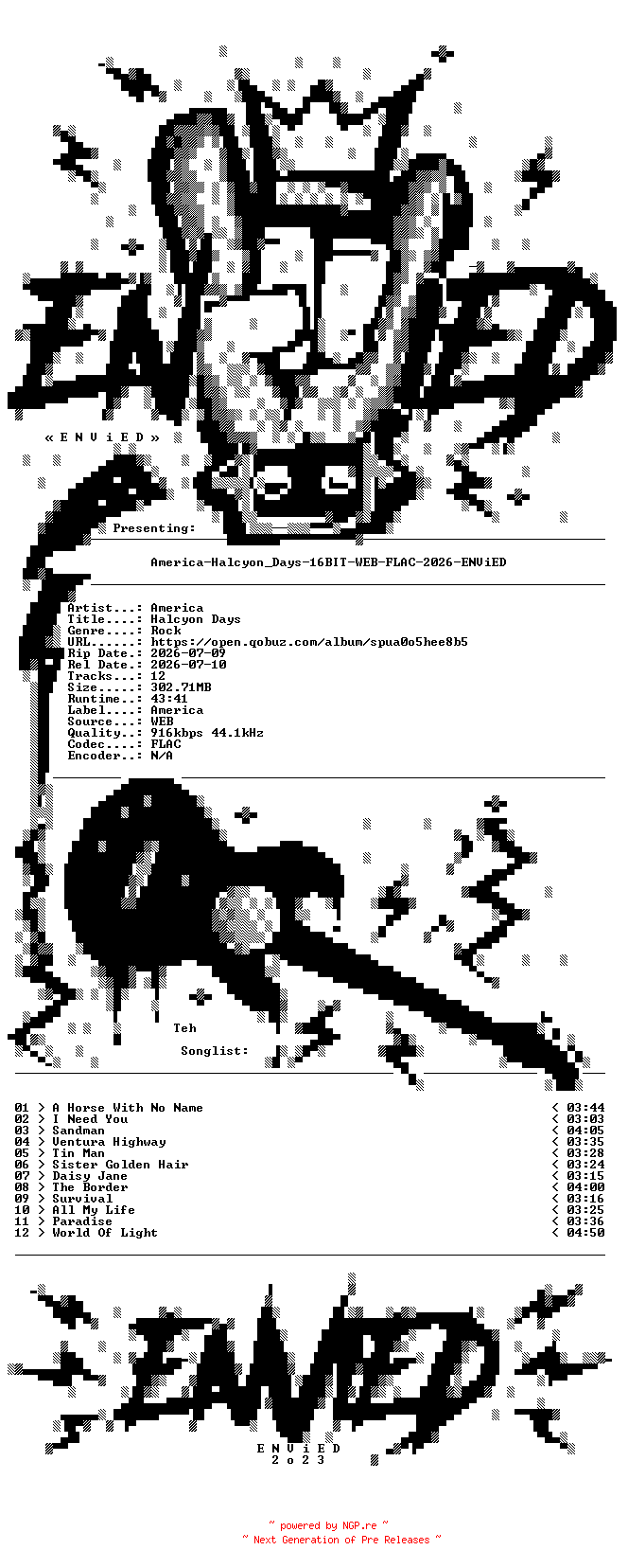 NFO for the release America-Halcyon_Days-16BIT-WEB-FLAC-2026-ENViED by ENViED