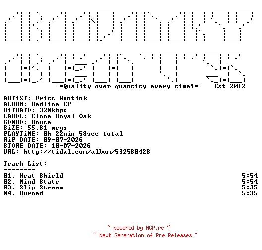 NFO for the release Frits_Wentink-Redline_EP-(ROYAL064)-WEB-2026-BB by BB