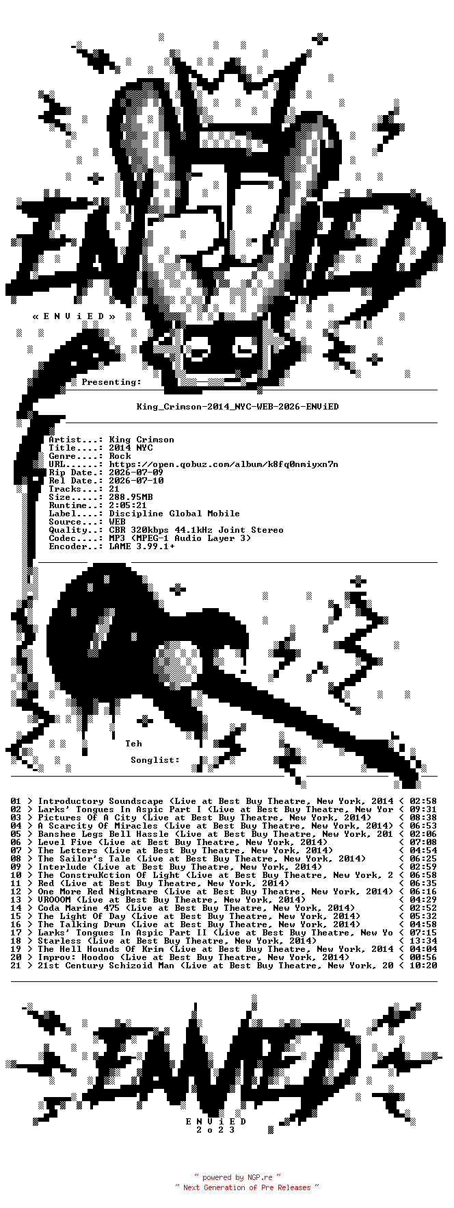 NFO for the release King_Crimson-2014_NYC-WEB-2026-ENViED by ENViED