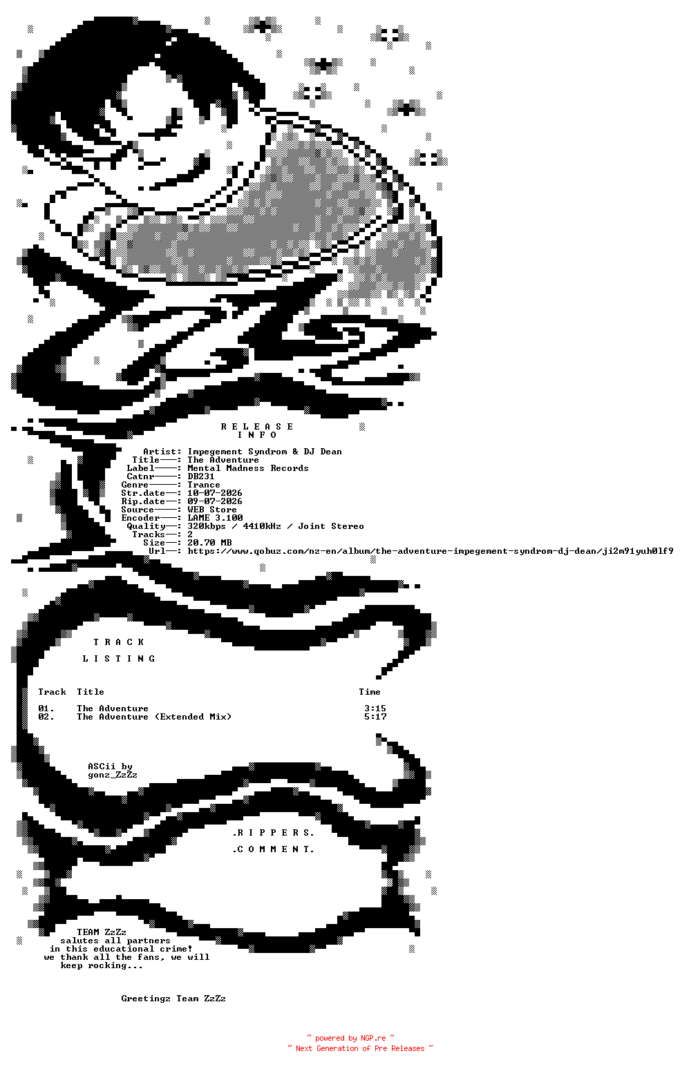 NFO for the release Impegement_Syndrom_and_DJ_Dean_-_The_Adventure-(DB231)-WEB-2026-ZzZz by ZzZz