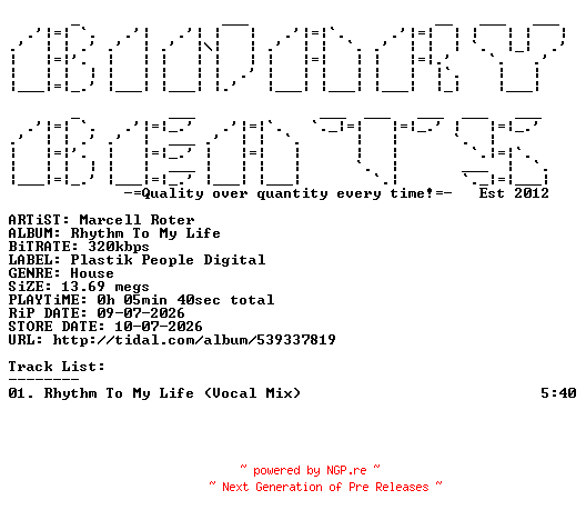 NFO for the release Marcell_Roter-Rhythm_To_My_Life-(PPD356)-WEB-2026-BB by BB