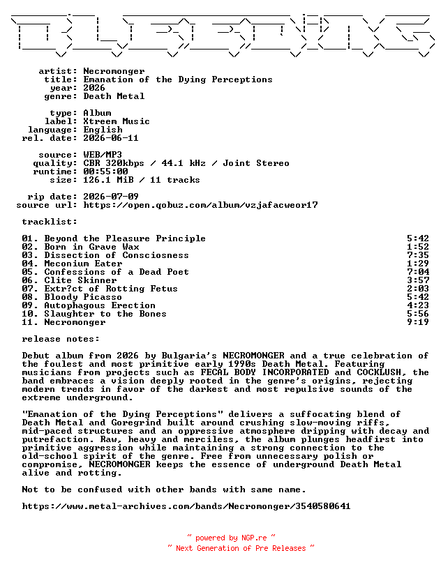 NFO for the release Necromonger-Emanation_of_the_Dying_Perceptions-WEB-2026-BLEEDiNG by BLEEDiNG