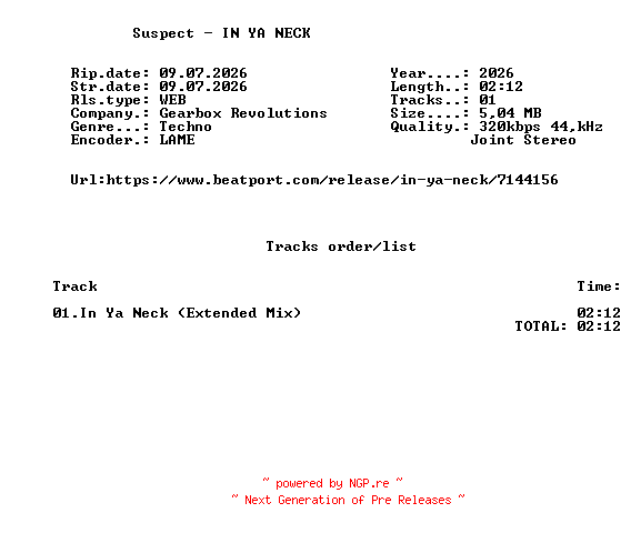 NFO for the release Suspect_-_IN_YA_NECK-(GBR324)-SINGLE-WEB-2026-FMC by FMC
