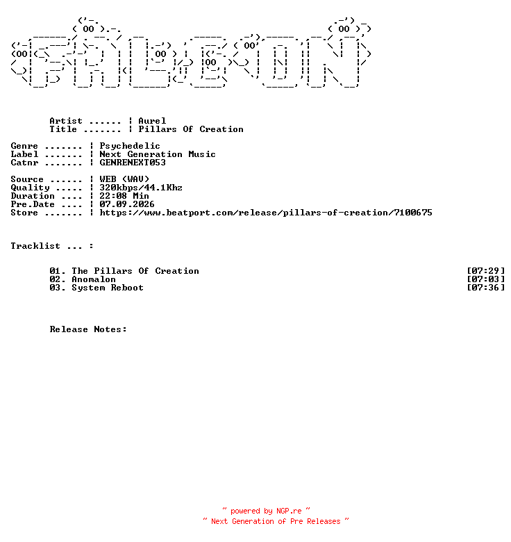 NFO for the release Aurel-Pillars_Of_Creation-(GENRENEXT053)-WEB-2026-FALCON by FALCON