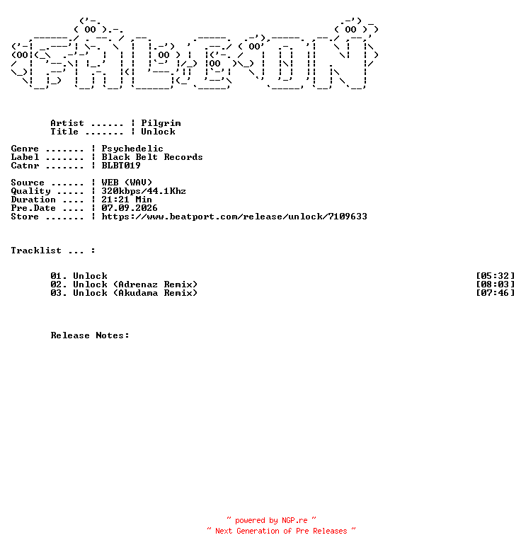 NFO for the release Pilgrim-Unlock-(BLBT019)-WEB-2026-FALCON by FALCON