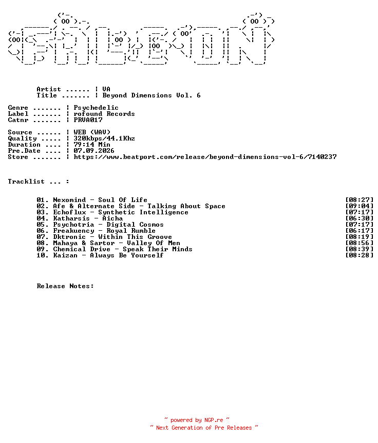 NFO for the release VA-Beyond_Dimensions_Vol._6-(PRVA017)-WEB-2026-FALCON by FALCON