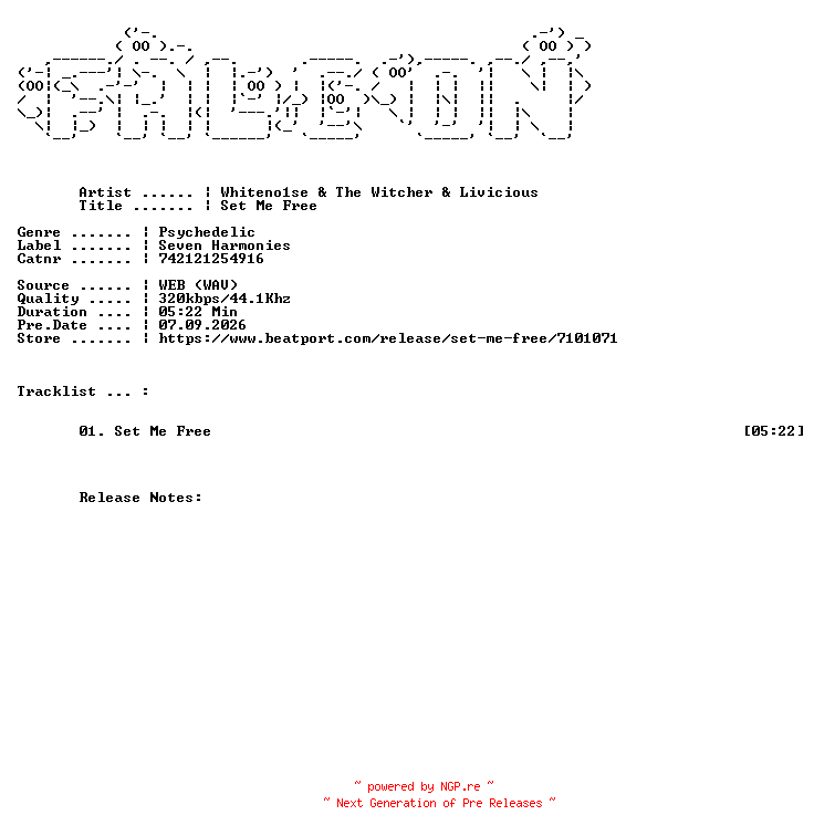 NFO for the release WHITENO1SE_And_The_Witcher_And_Livicious-Set_Me_Free-(742121254916)-SINGLE-WEB-2026-FALCON by FALCON