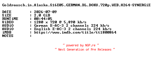 NFO for the release Goldrausch.in.Alaska.S16E05.GERMAN.DL.DOKU.720p.WEB.H264-SYNERGiE by SYNERGiE