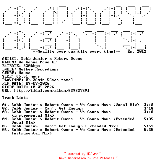 NFO for the release Sebb_Junior_x_Robert_Owens-We_Gonna_Move_EP-(MR171)-WEB-2026-BB by BB