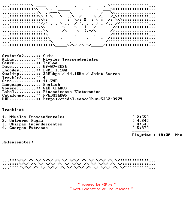 NFO for the release Guix-Niveles_Trascendentales-REDGTL005-WEB-2026-WAV by WAV