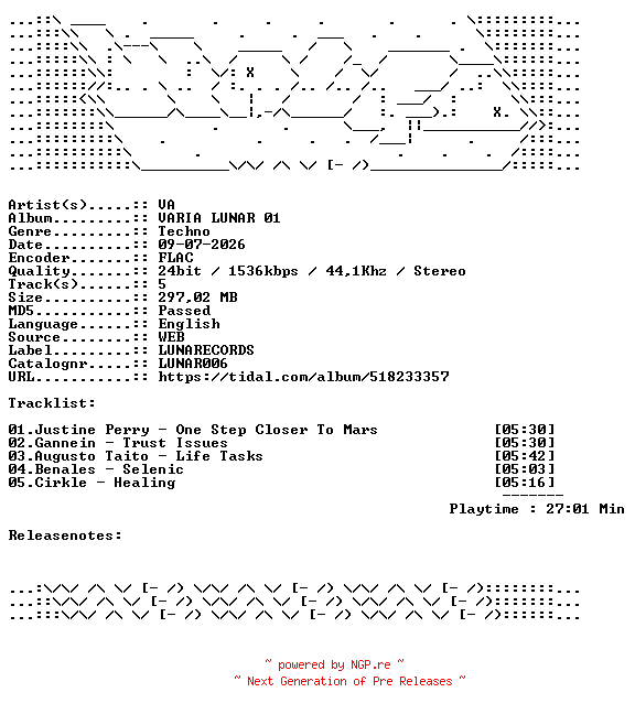 NFO for the release VA-VARIA_LUNAR_01-LUNAR006-24BIT-WEB-FLAC-2026-WAVED by WAVED
