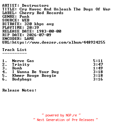 NFO for the release Destructors-Cry_Havoc_and_Unleash_The_Dogs_Of_War-WEB-1983-SDR by SDR
