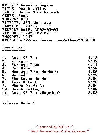 NFO for the release Foreign_Legion-Death_Valley-WEB-2007-SDR by SDR