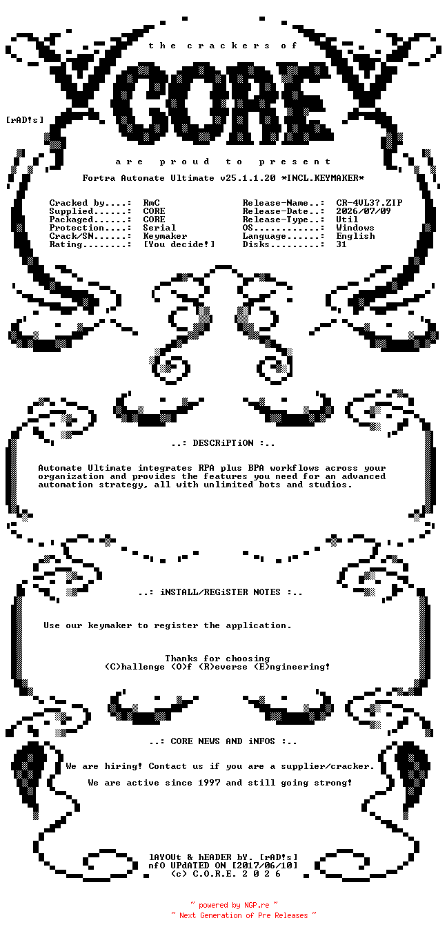NFO for the release Fortra.Automate.Ultimate.v25.1.1.20.x64.Incl.Keymaker-CORE by CORE