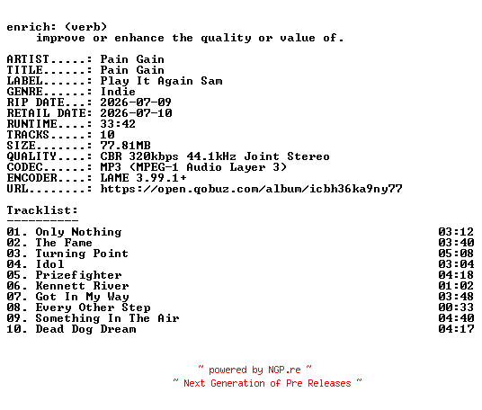 NFO for the release Pain_Gain-Pain_Gain-WEB-2026-ENRiCH by ENRiCH