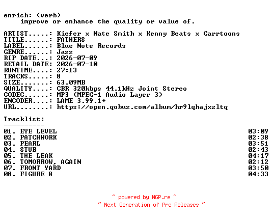NFO for the release Kiefer_x_Nate_Smith_x_Kenny_Beats_x_Carrtoons-FATHERS-WEB-2026-ENRiCH by ENRiCH