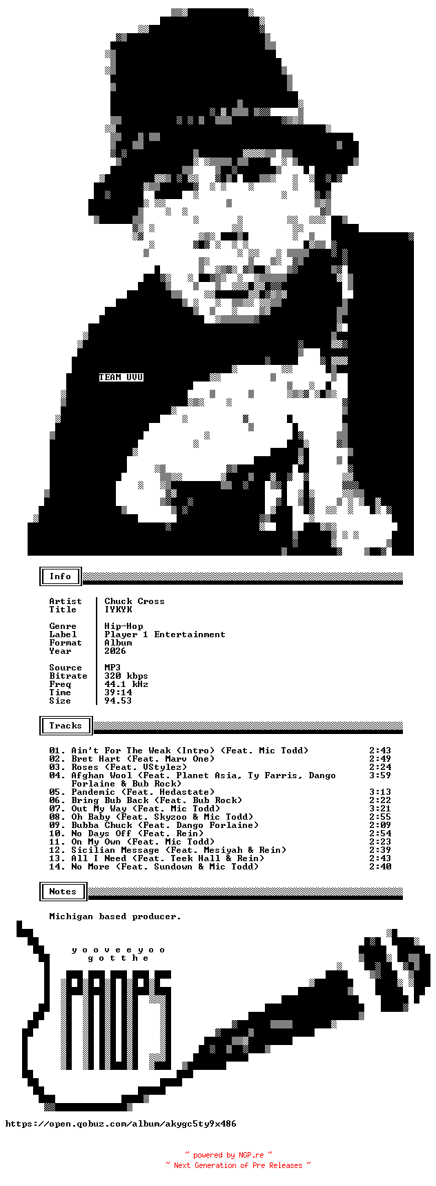 NFO for the release Chuck_Cross-IYKYK-WEB-2026-UVU by UVU