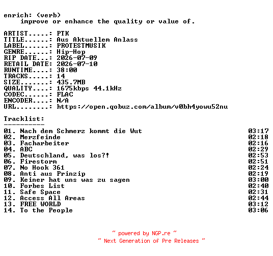 NFO for the release PTK-Aus_Aktuellem_Anlass-DE-24BIT-WEB-FLAC-2026-ENRiCH by ENRiCH