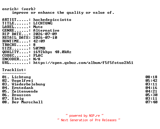 NFO for the release hackedepicciotto-LICHTUNG-DE-24BIT-WEB-FLAC-2026-ENRiCH by ENRiCH