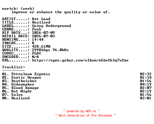 NFO for the release Hot_Load-Realized-24BIT-WEB-FLAC-2026-ENRiCH by ENRiCH