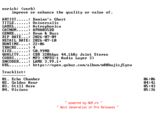 NFO for the release Damians_Ghost-Universalis-(APHA035DD)-WEB-2026-ENRiCH by ENRiCH