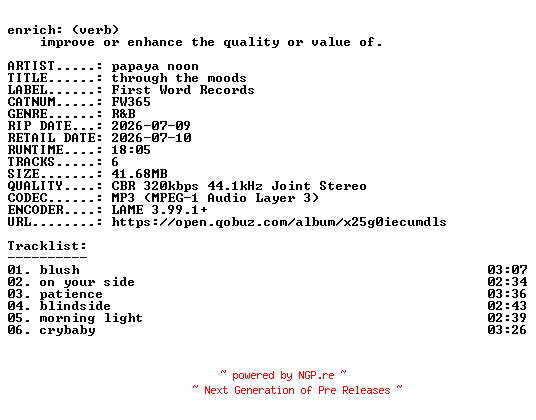 NFO for the release papaya_noon-through_the_moods-(FW365)-WEB-2026-ENRiCH by ENRiCH