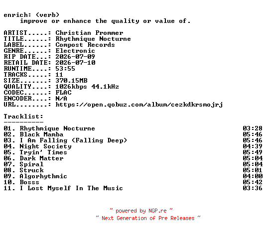 NFO for the release Christian_Prommer-Rhythmique_Nocturne-16BIT-WEB-FLAC-2026-ENRiCH by ENRiCH