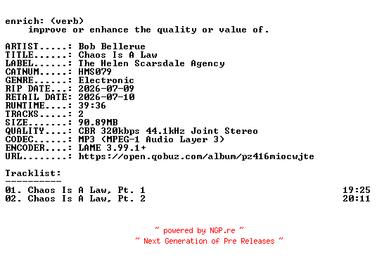 NFO for the release Bob_Bellerue-Chaos_Is_A_Law-(HMS079)-WEB-2026-ENRiCH by ENRiCH