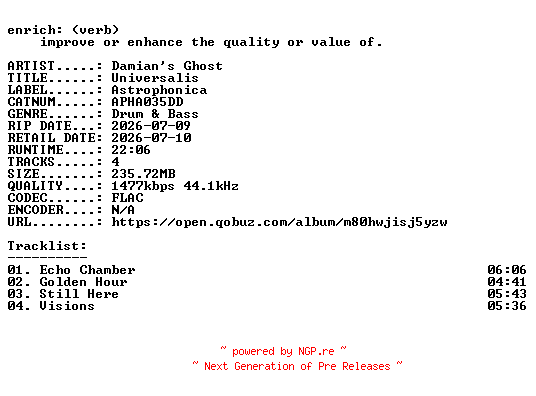 NFO for the release Damians_Ghost-Universalis-(APHA035DD)-24BIT-WEB-FLAC-2026-ENRiCH by ENRiCH