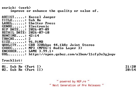 NFO for the release Kassel_Jaeger-Sub_Re-WEB-2026-ENRiCH by ENRiCH