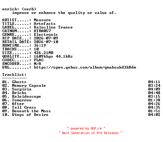 NFO for the release Measure-Artefacts-(HTRA057)-24BIT-WEB-FLAC-2026-ENRiCH by ENRiCH