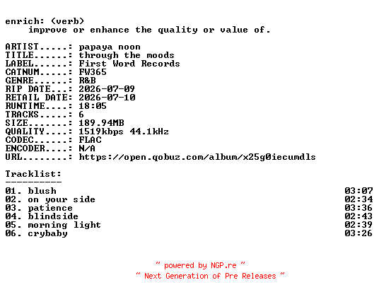NFO for the release papaya_noon-through_the_moods-(FW365)-24BIT-WEB-FLAC-2026-ENRiCH by ENRiCH