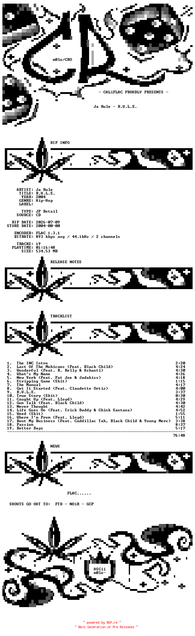 NFO for the release Ja_Rule-R.U.L.E.-JP_Retail-CD-FLAC-2004-CALiFLAC by CALiFLAC
