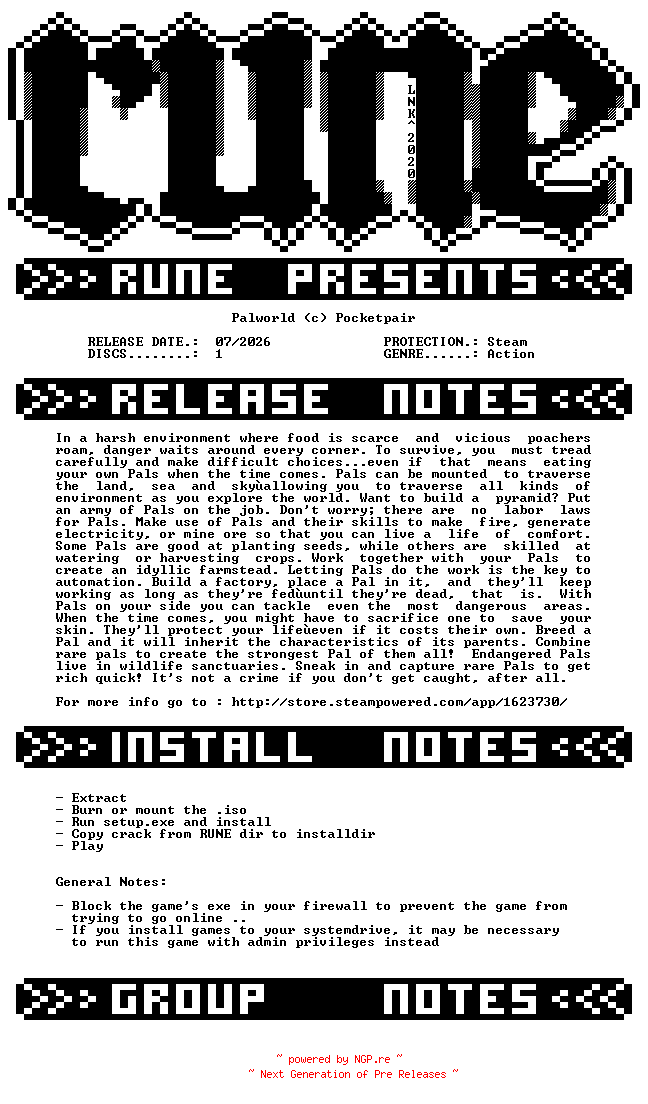 NFO for the release Palworld-RUNE by RUNE