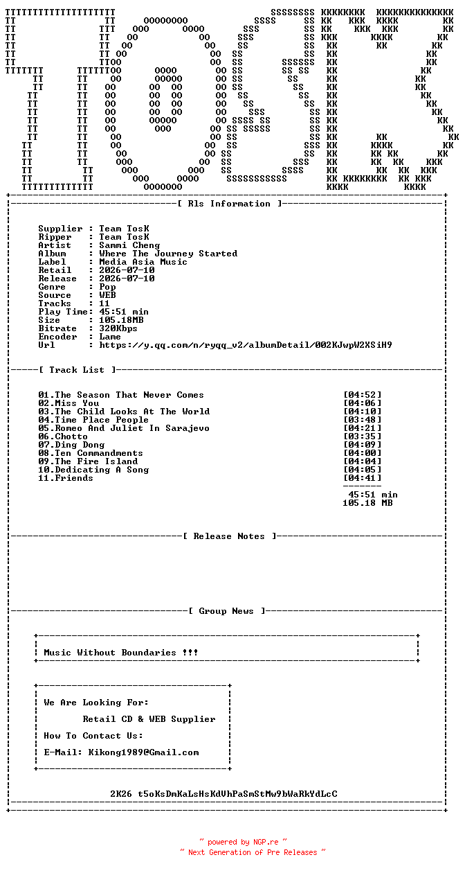 NFO for the release Sammi_Cheng-Where_The_Journey_Started-WEB-CN-2026-TosK by TosK