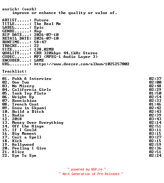 NFO for the release Future-The_Real_Me-WEB-2026-ENRiCH by ENRiCH