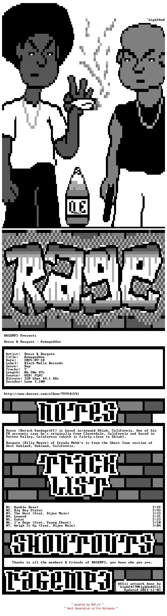 NFO for the release Deeze_And_Bavgate-Armageddon-WEB-2025-RAGEMP3 by RAGEMP3