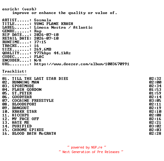 NFO for the release Sosmula-YUNG_PLANE_KRASH-16BIT-WEB-FLAC-2026-ENRiCH by ENRiCH