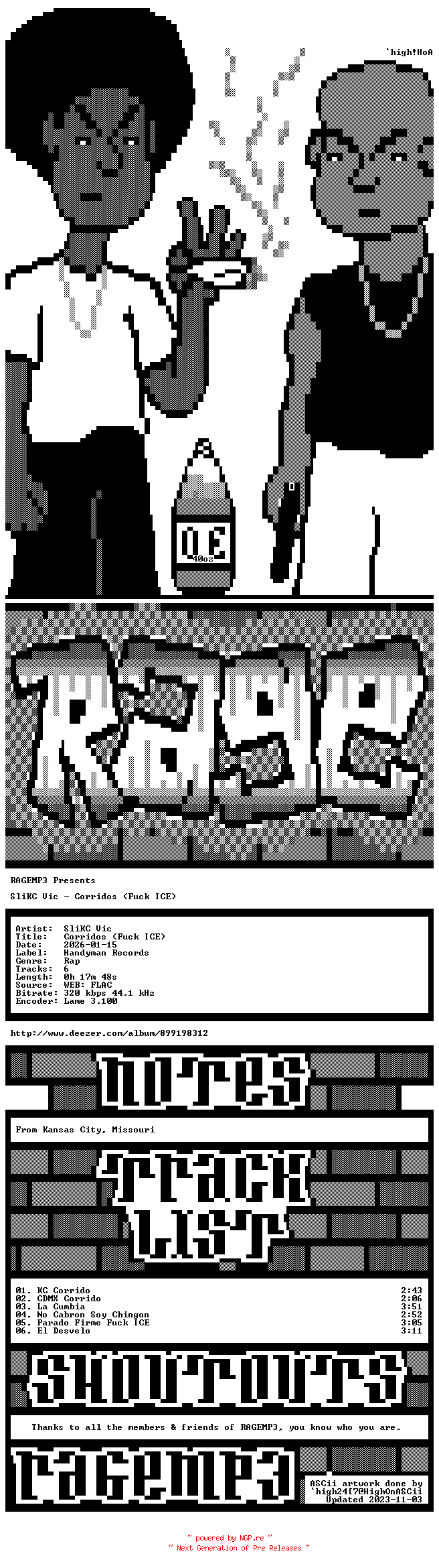 NFO for the release SliKC_Vic-Corridos_(Fuck_ICE)-ES-WEB-2026-RAGEMP3 by RAGEMP3