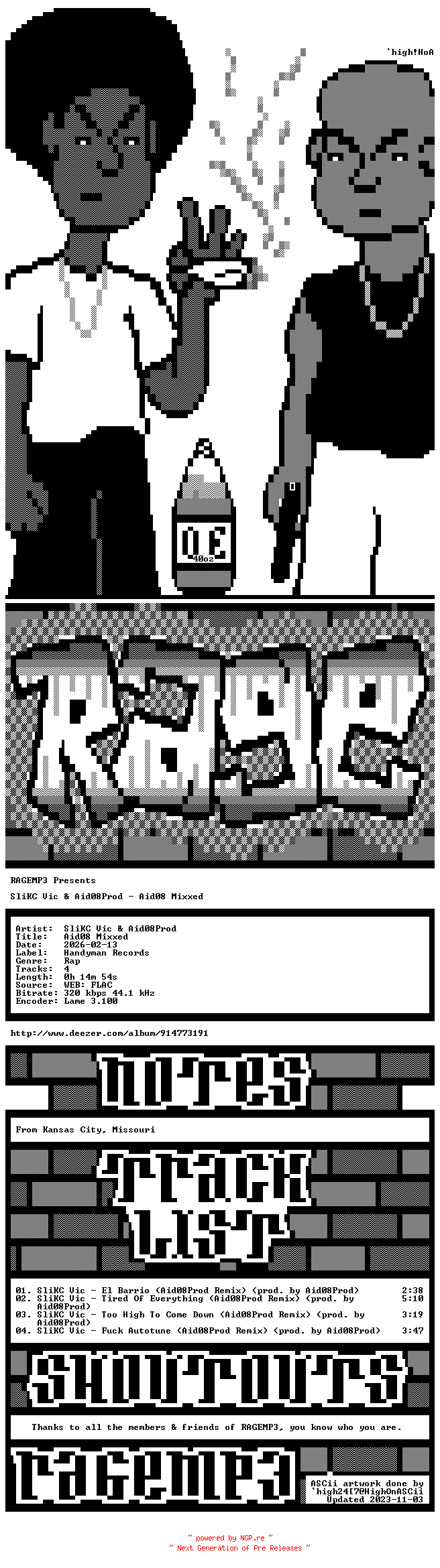 NFO for the release SliKC_Vic_And_Aid08Prod-Aid08_Mixxed-EP-WEB-2026-RAGEMP3 by RAGEMP3