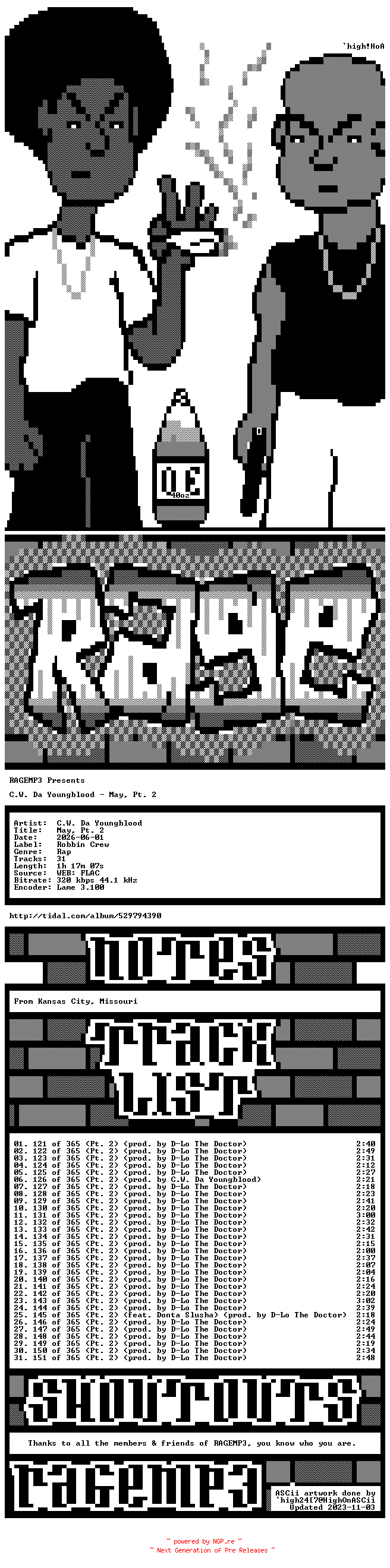 NFO for the release CW_Da_Youngblood-May_Pt._2-WEB-2026-RAGEMP3 by RAGEMP3