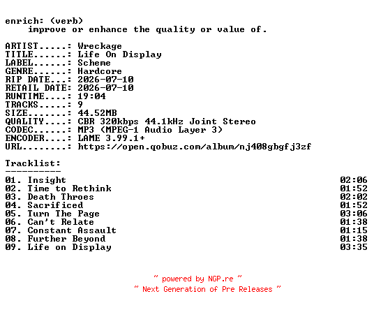 NFO for the release Wreckage-Life_On_Display-WEB-2026-ENRiCH by ENRiCH