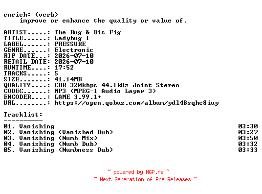 NFO for the release The_Bug_and_Dis_Fig-Ladybug_1-EP-WEB-2026-ENRiCH by ENRiCH
