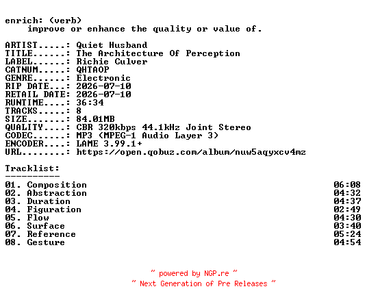 NFO for the release Quiet_Husband-The_Architecture_Of_Perception-(QHTAOP)-WEB-2026-ENRiCH by ENRiCH