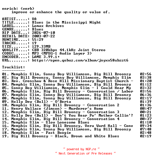 NFO for the release VA-Blues_in_the_Mississippi_Night-WEB-2003-ENRiCH by ENRiCH