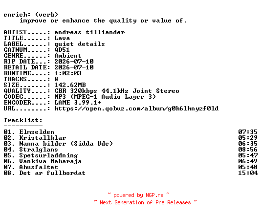 NFO for the release andreas_tilliander-Lava-(QD51)-WEB-2026-ENRiCH by ENRiCH